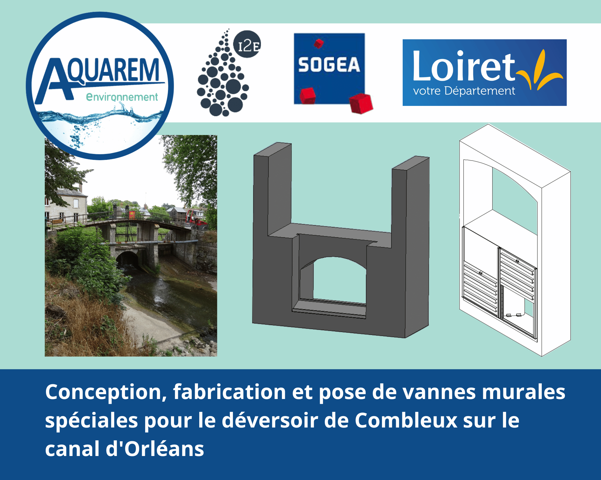 conception, fabrication et pose de vanne murales spéciales pour le déversoir de Combleux sur le Canal d'Orléans dans le département de la Loire